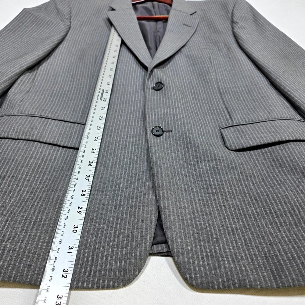 Tasso Elba Suit Mens 42R Gray Pinstripe 100% Wool 2 Piece Blazer Trousers Set